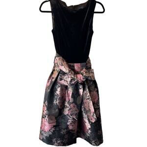 Tahari Arthur Levine Dress Size 4 Velvet Velour Floral Metallic Sleeveless Party